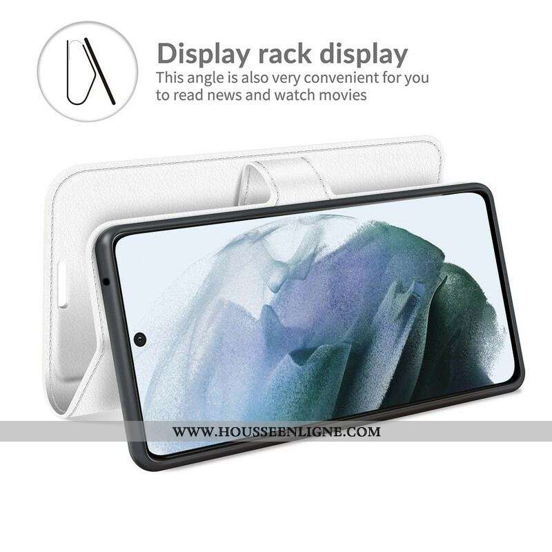 Housse Samsung Galaxy S21 FE Simili Cuir Litchi Classique
