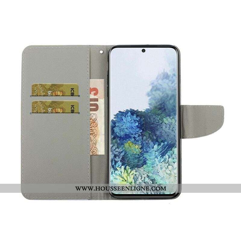 Housse Samsung Galaxy S21 Plus 5G Fleurs Colorées à Lanière