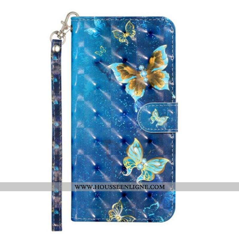 Housse Samsung Galaxy S21 Plus 5G Light Spot Papillons avec Lanière