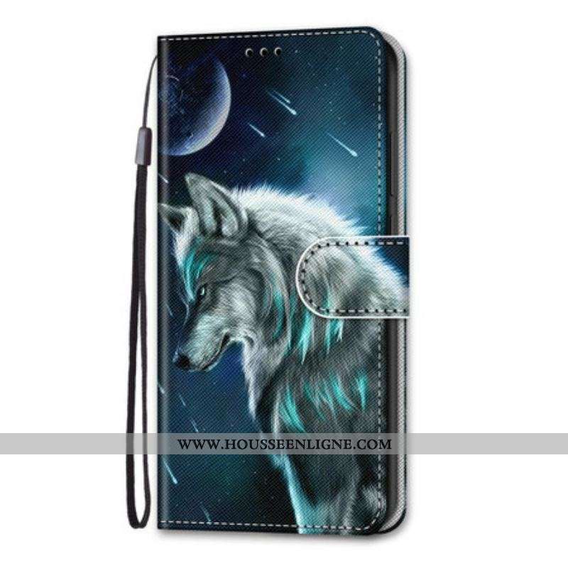 Housse Samsung Galaxy S21 Plus 5G Loup Sous une Pluie d'Étoiles