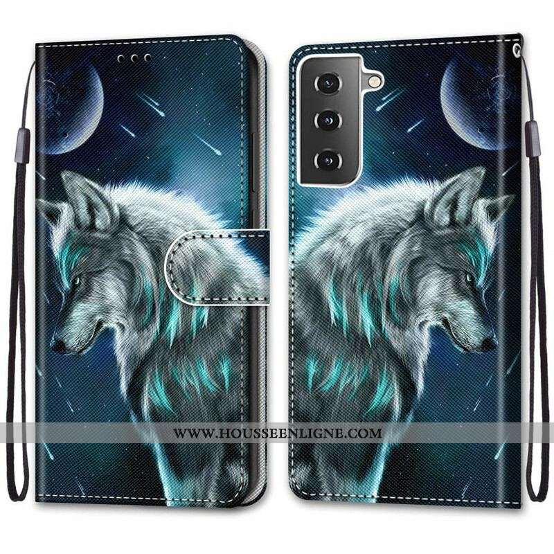 Housse Samsung Galaxy S21 Plus 5G Loup Sous une Pluie d'Étoiles