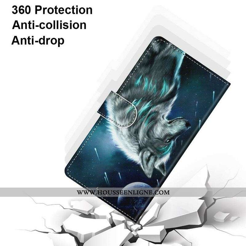 Housse Samsung Galaxy S21 Plus 5G Loup Sous une Pluie d'Étoiles