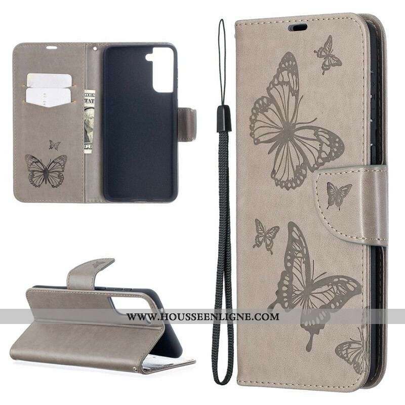 Housse Samsung Galaxy S21 Plus 5G Papillons et Rabat Oblique