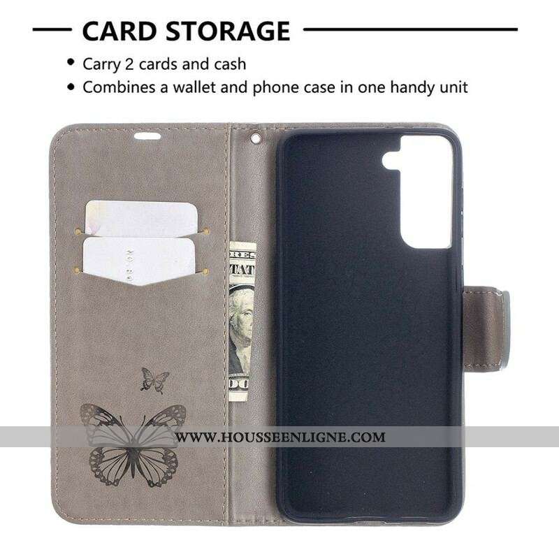 Housse Samsung Galaxy S21 Plus 5G Papillons et Rabat Oblique
