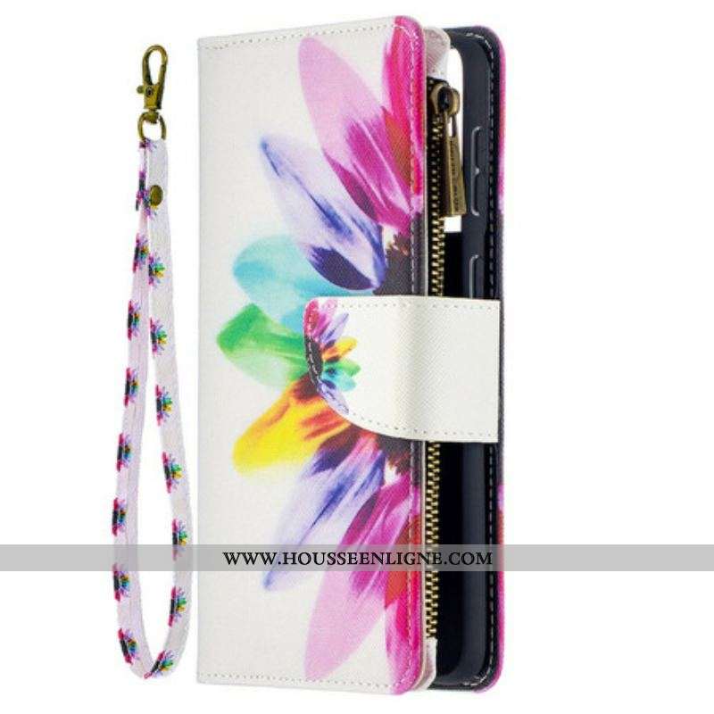 Housse Samsung Galaxy S21 Plus 5G Poche Zippée Fleur Aquarelle