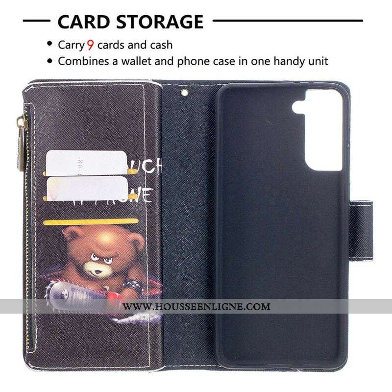 Housse Samsung Galaxy S21 Plus 5G Poche Zippée Ours