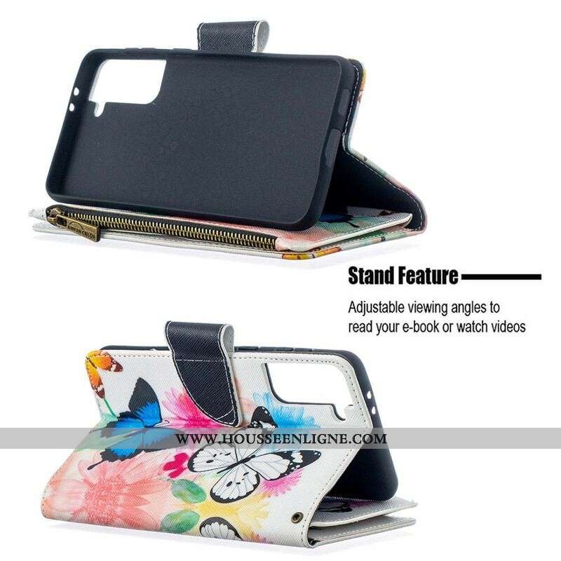 Housse Samsung Galaxy S21 Plus 5G Poche Zippée Papillons