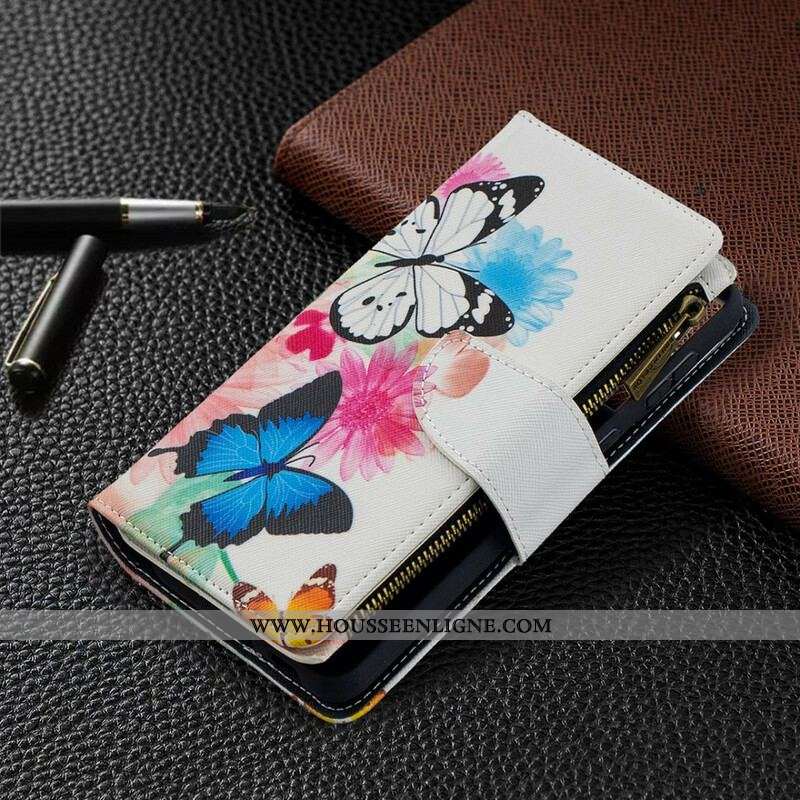 Housse Samsung Galaxy S21 Plus 5G Poche Zippée Papillons
