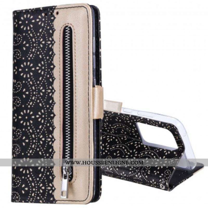 Housse Samsung Galaxy S21 Ultra 5G Dentelle Porte-Monnaie à Lanière