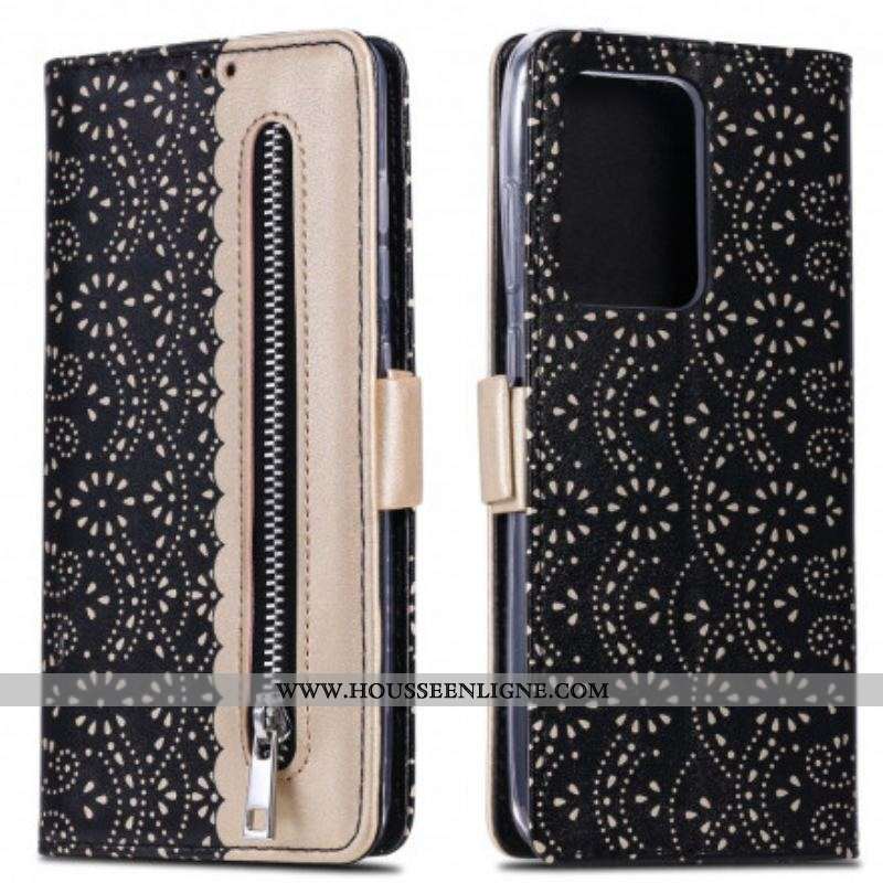 Housse Samsung Galaxy S21 Ultra 5G Dentelle Porte-Monnaie à Lanière