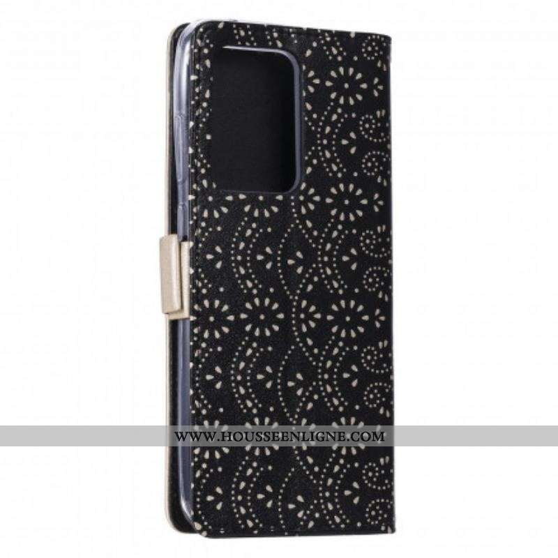 Housse Samsung Galaxy S21 Ultra 5G Dentelle Porte-Monnaie à Lanière
