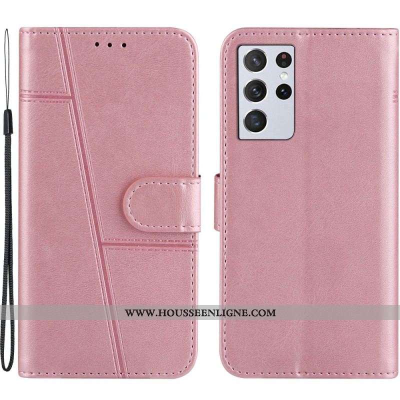 Housse Samsung Galaxy S21 Ultra 5G Effet Cuir Géo à Lanière