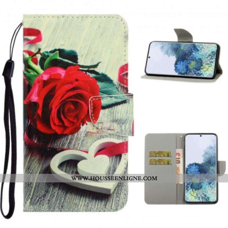 Housse Samsung Galaxy S21 Ultra 5G Fleurs Colorées à Lanière