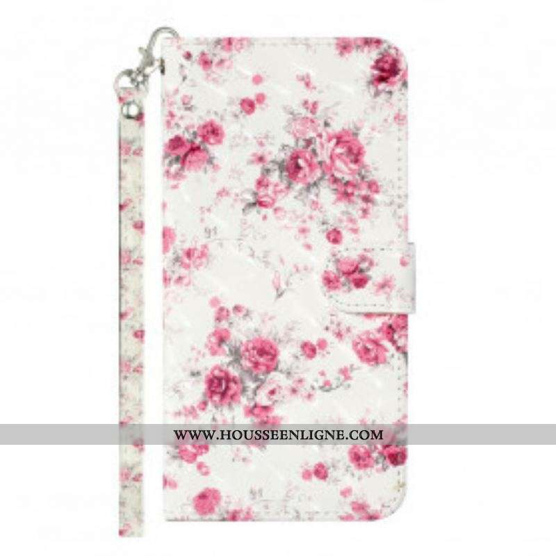 Housse Samsung Galaxy S21 Ultra 5G Fleurs Light Spots à Lanière