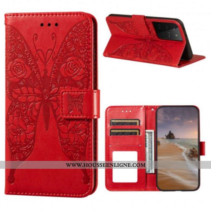 Housse Samsung Galaxy S21 Ultra 5G Papillons Motif en Fleurs