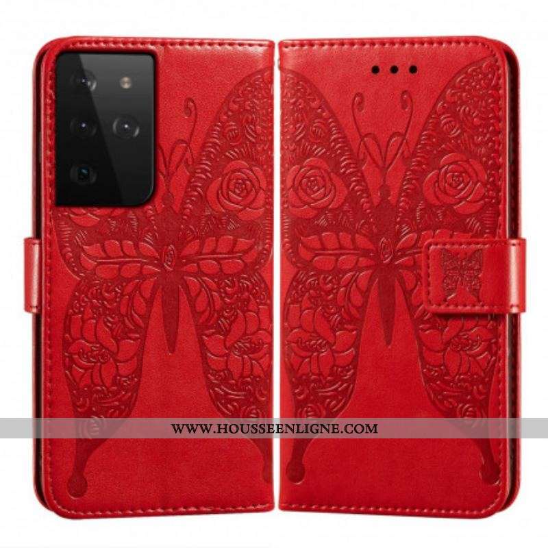 Housse Samsung Galaxy S21 Ultra 5G Papillons Motif en Fleurs