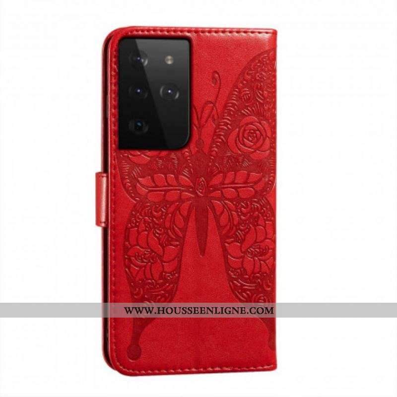 Housse Samsung Galaxy S21 Ultra 5G Papillons Motif en Fleurs