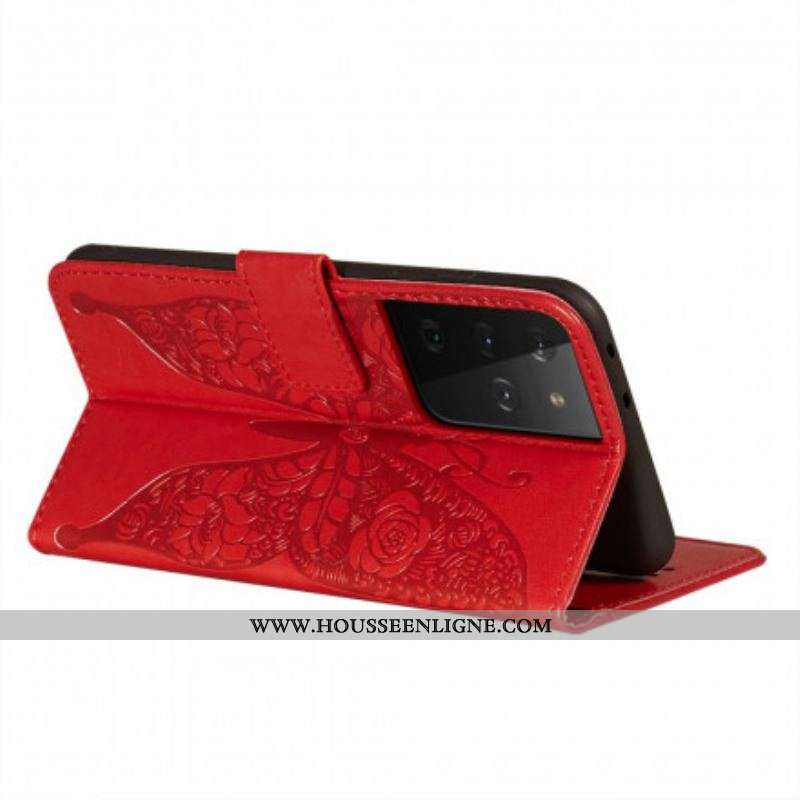 Housse Samsung Galaxy S21 Ultra 5G Papillons Motif en Fleurs