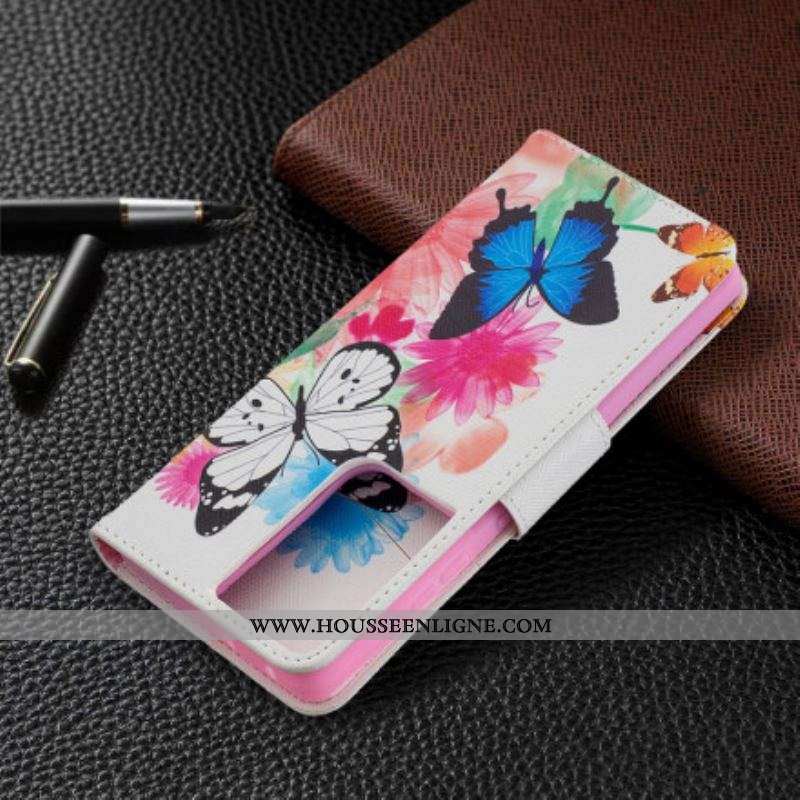 Housse Samsung Galaxy S21 Ultra 5G Papillons et Fleurs Peints