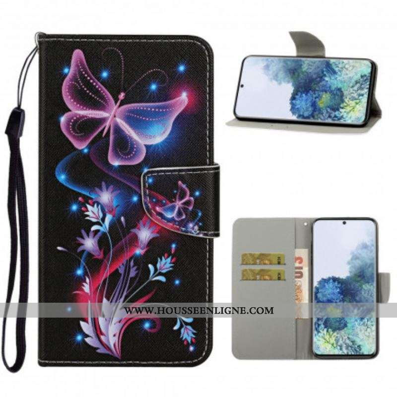 Housse Samsung Galaxy S21 Ultra 5G Papillons et Lanière