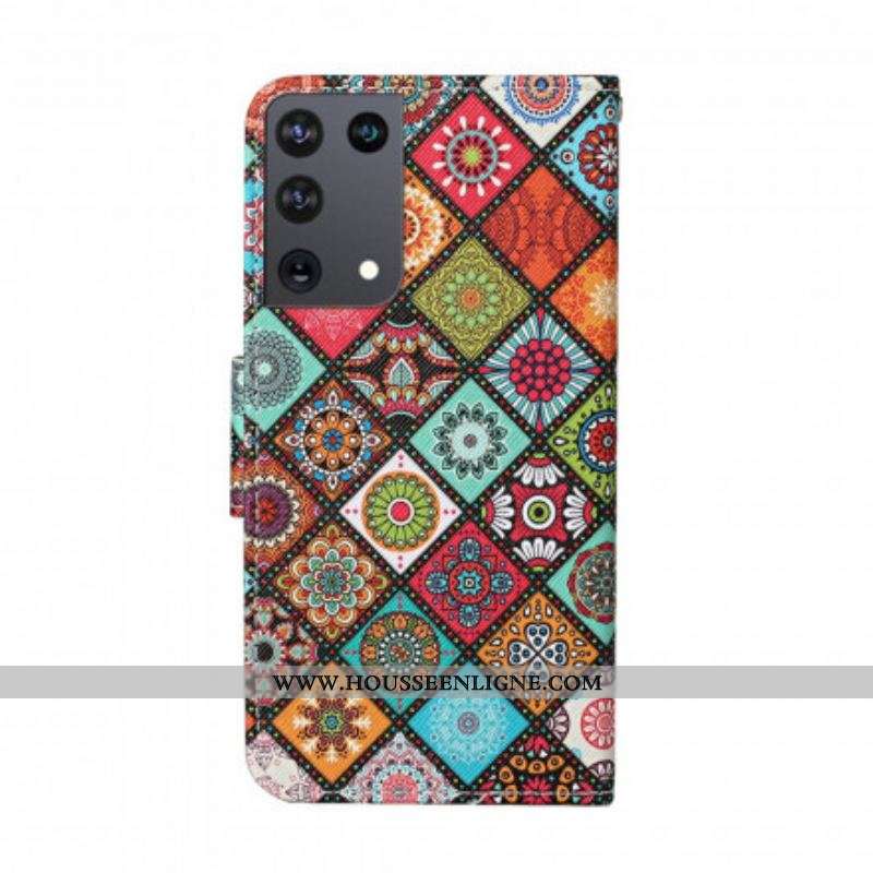 Housse Samsung Galaxy S21 Ultra 5G Patchwork Mandalas avec Lanière