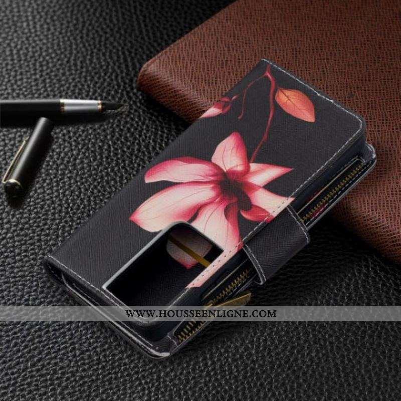 Housse Samsung Galaxy S21 Ultra 5G Poche Zippée Fleur