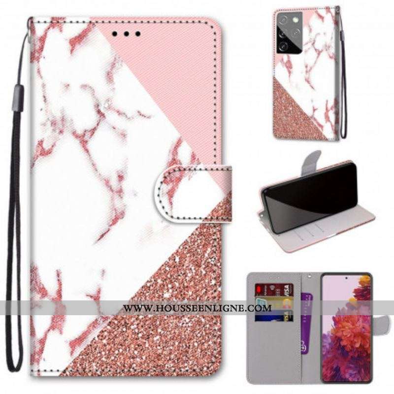 Housse Samsung Galaxy S21 Ultra 5G Triangle en Marbre et Paillettes