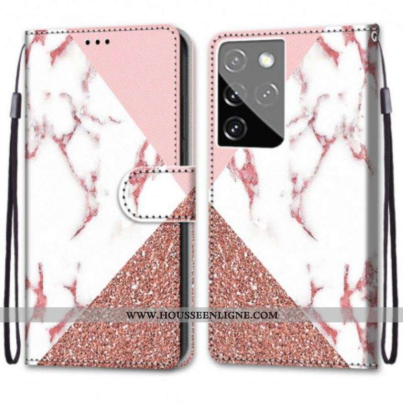 Housse Samsung Galaxy S21 Ultra 5G Triangle en Marbre et Paillettes