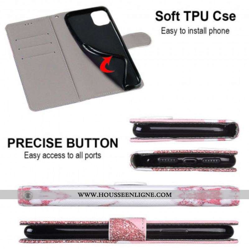 Housse Samsung Galaxy S21 Ultra 5G Triangle en Marbre et Paillettes