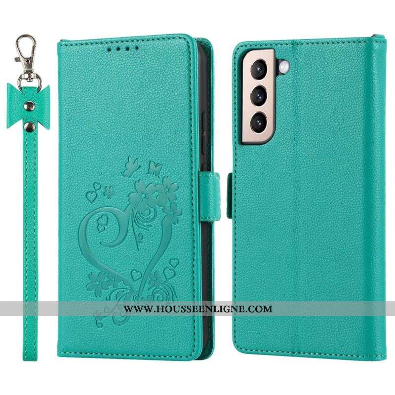 Housse Samsung Galaxy S22 5G Coeur avec Lanière