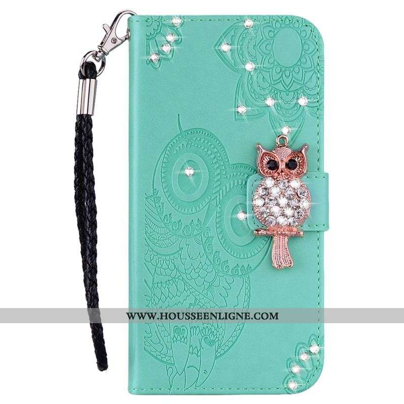 Housse Samsung Galaxy S22 5G Hibou Mandala et Breloque