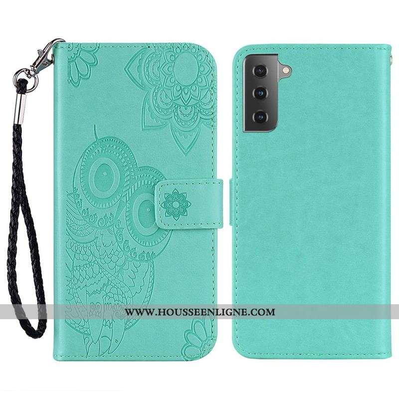 Housse Samsung Galaxy S22 5G Hibou Mandala et Lanière