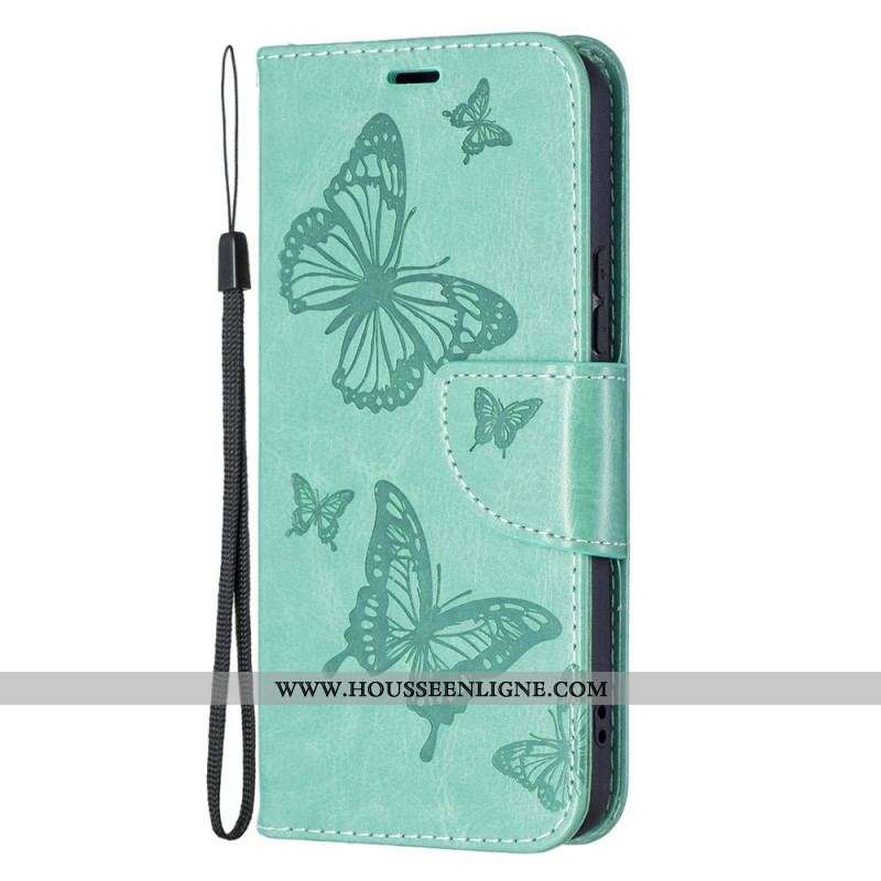 Housse Samsung Galaxy S22 5G Les Papillons en Vol avec Lanière
