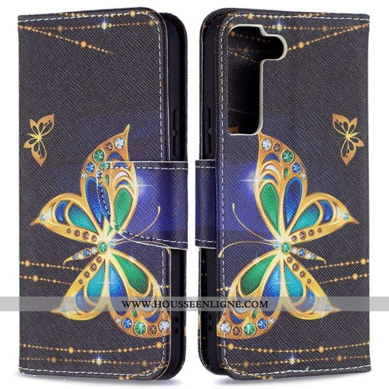 Housse Samsung Galaxy S22 5G Papillons Dorés