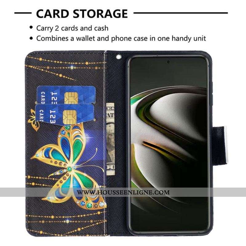 Housse Samsung Galaxy S22 5G Papillons Dorés