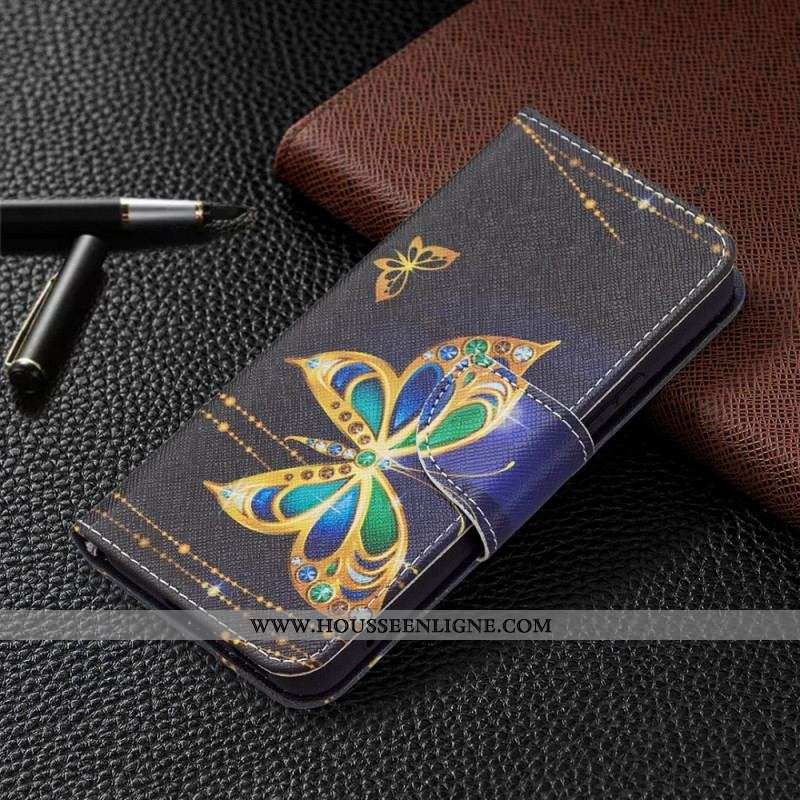 Housse Samsung Galaxy S22 5G Papillons Dorés