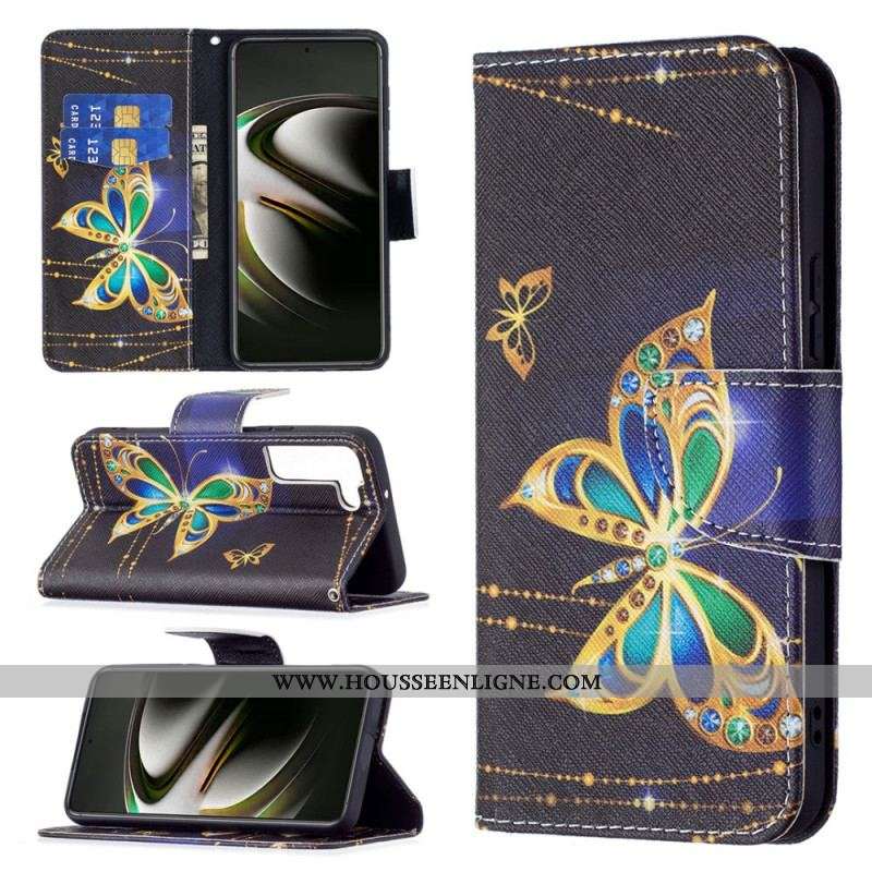 Housse Samsung Galaxy S22 5G Papillons Dorés