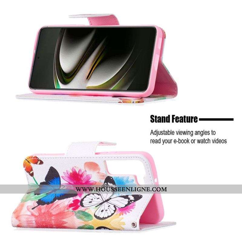 Housse Samsung Galaxy S22 5G Papillons et Fleurs Peints