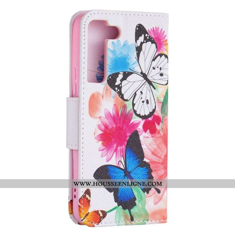Housse Samsung Galaxy S22 5G Papillons et Fleurs Peints