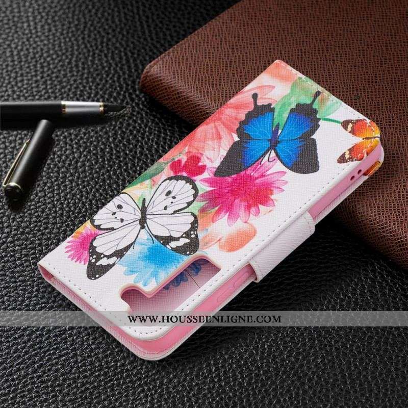 Housse Samsung Galaxy S22 5G Papillons et Fleurs Peints
