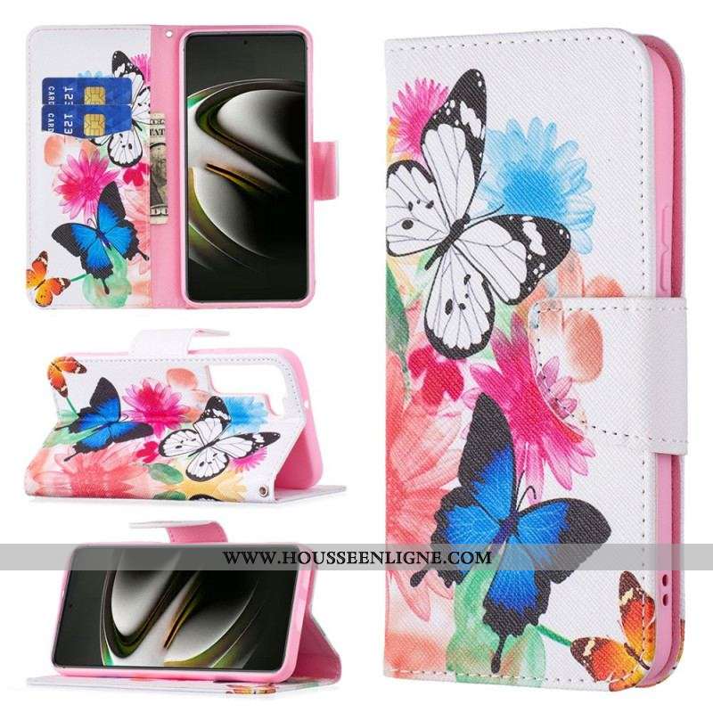 Housse Samsung Galaxy S22 5G Papillons et Fleurs Peints