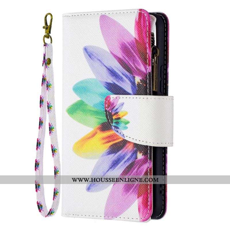 Housse Samsung Galaxy S22 5G Poche Zippée Fleur