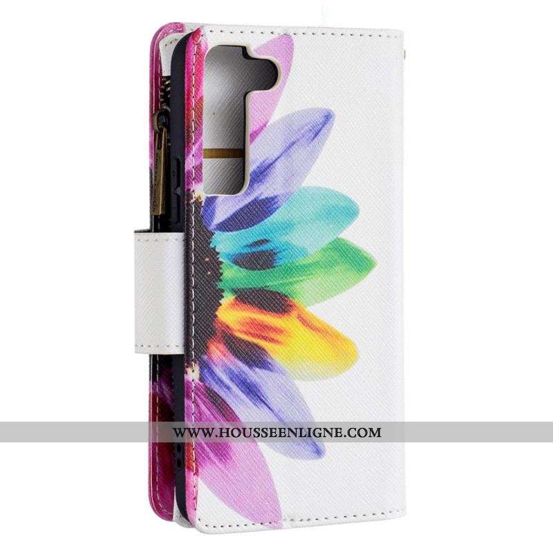 Housse Samsung Galaxy S22 5G Poche Zippée Fleur