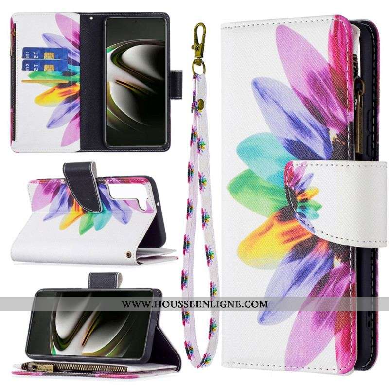 Housse Samsung Galaxy S22 5G Poche Zippée Fleur