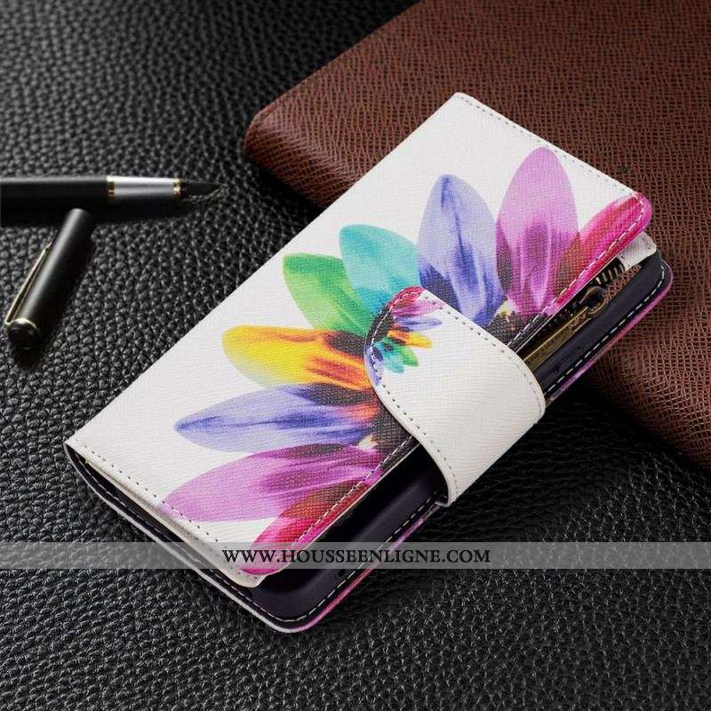 Housse Samsung Galaxy S22 5G Poche Zippée Fleur