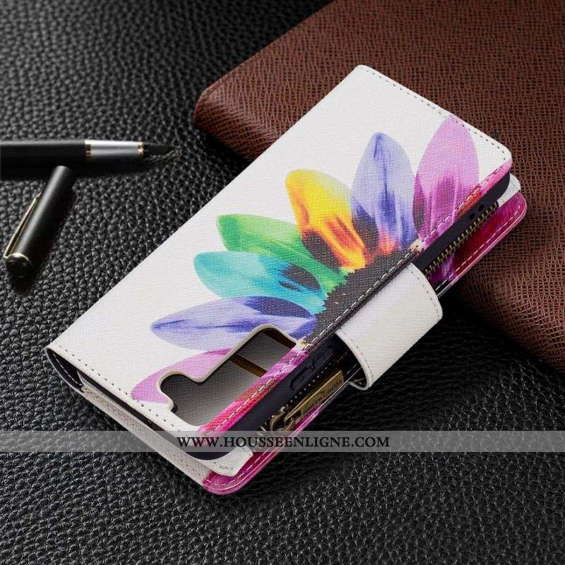 Housse Samsung Galaxy S22 5G Poche Zippée Fleur
