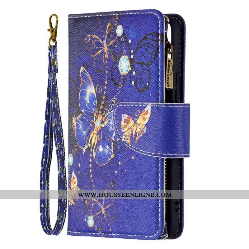Housse Samsung Galaxy S22 5G Poche Zippée Papillons