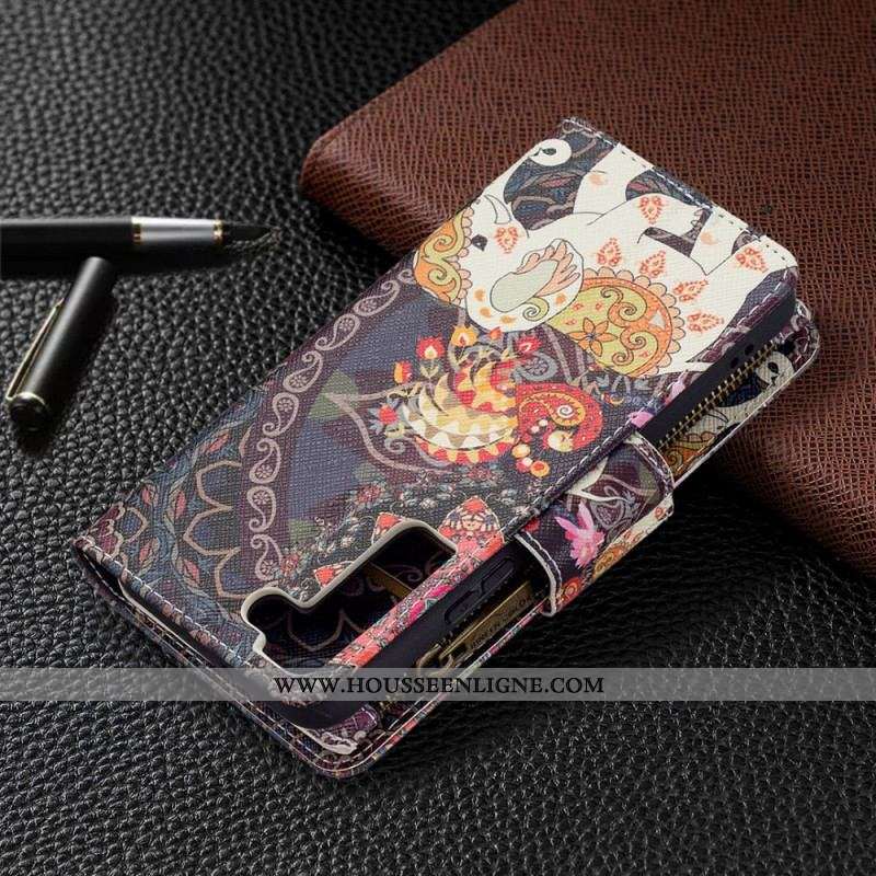 Housse Samsung Galaxy S22 5G Poche Zippée Éléphant