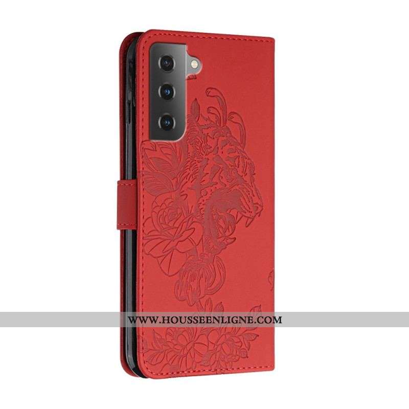 Housse Samsung Galaxy S22 5G Tigre Baroque à Lanière