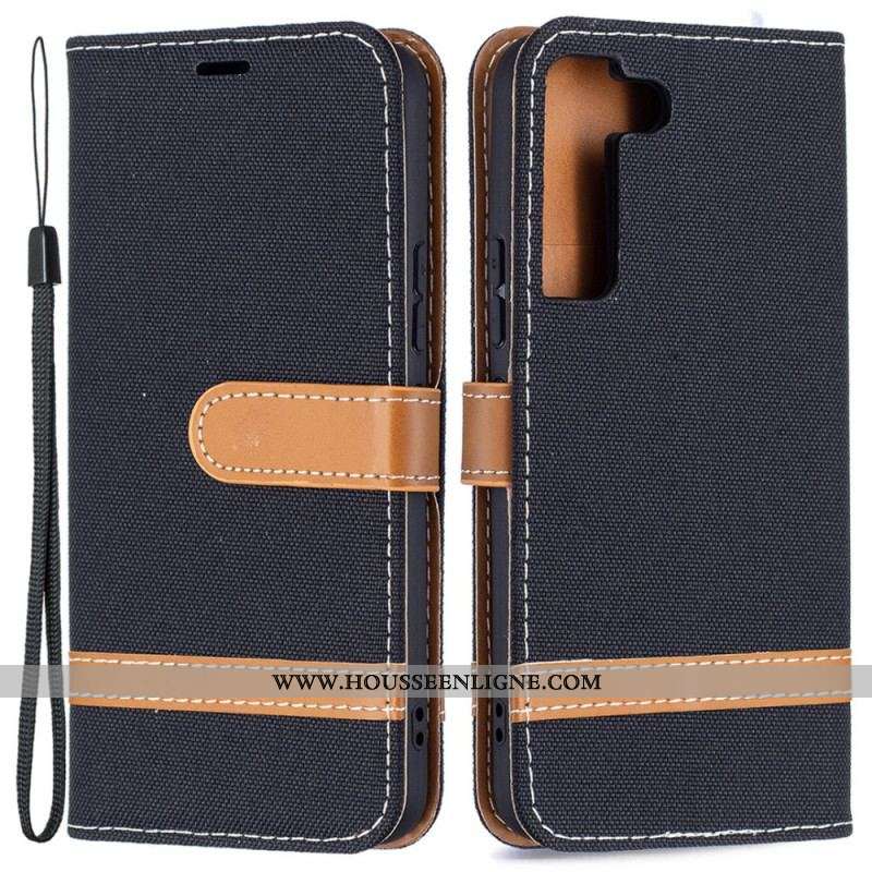 Housse Samsung Galaxy S22 5G Tissu et Effet Cuir à Lanière